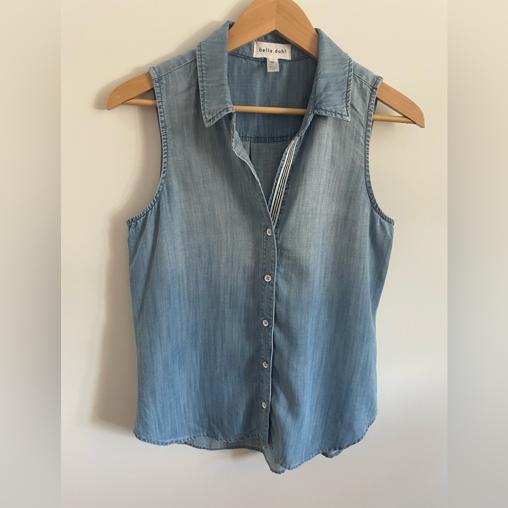 Bella Dahl Blue Button Down Shirt Notched Collar